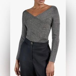 TED BAKER Kyyraa Off The Shoulder Long Sleeve Sparkle Knitted Top